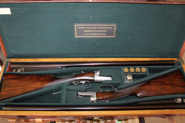 Pair of 12g round actions by James MacNaughton 30 x 2 1/2" barrels